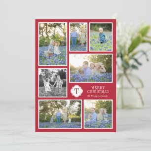 Carte de vacances Monogramme de sept photos en rou