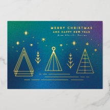 Carte de vacances Monoline Christmas Trees Flat Fo