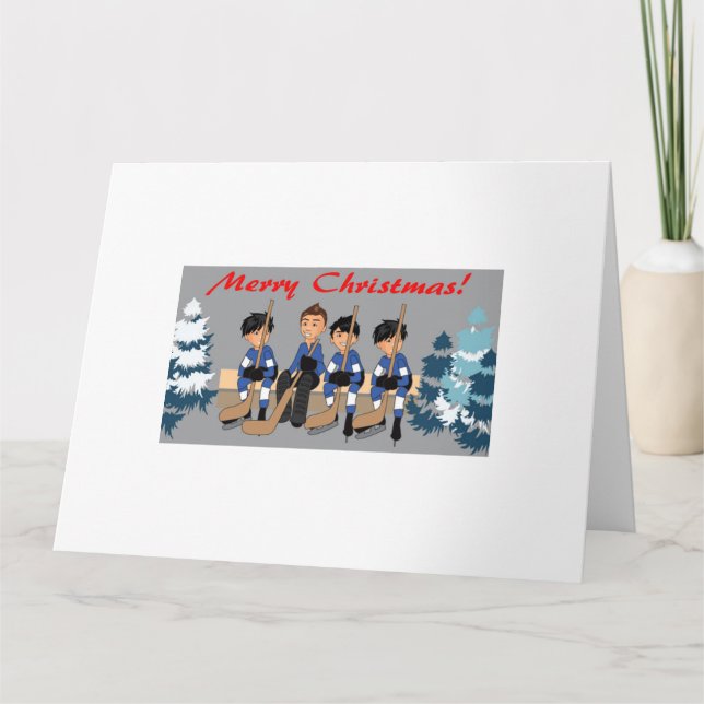 Carte de vacances Montons, jouons au hockey ! (Devant)