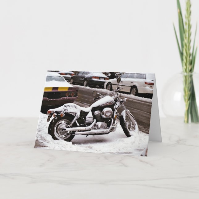 Carte de vacances "Moto en hiver" - Saison (Devant)