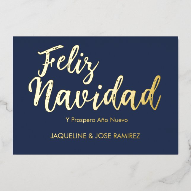 Carte de vacances Navy Feliz Navidad avec feuille  (Recto)