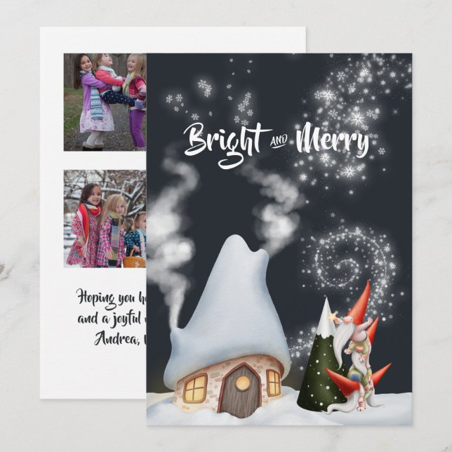 Carte de vacances Noël Gnome Photo Collage (Devant / Derrière)
