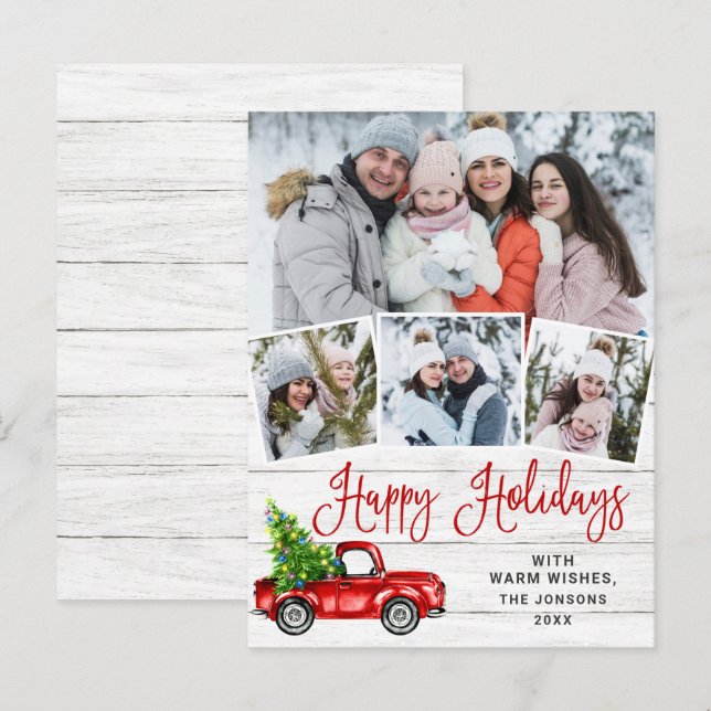 Carte de vacances Noël Red Farm Truck 4 Photo (Devant / Derrière)