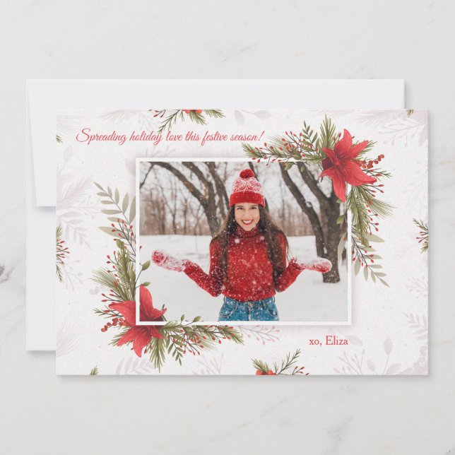 Carte de vacances Noël rouge photo horizontale (Devant)