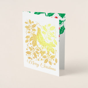 Carte de vacances Oiseau avec Holly & Berries Foil