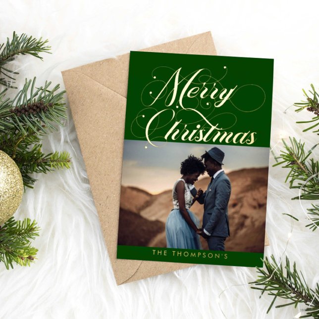 Carte de vacances Ornat Green Gold MerryChristmas  (Créateur téléchargé)