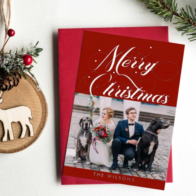 Carte de vacances Ornat Rouge Argent Joyeux Noël F (Créateur téléchargé)