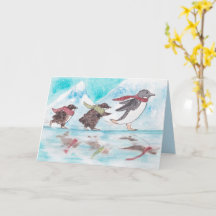 Carte de vacances Patinage sur glace Pingouins