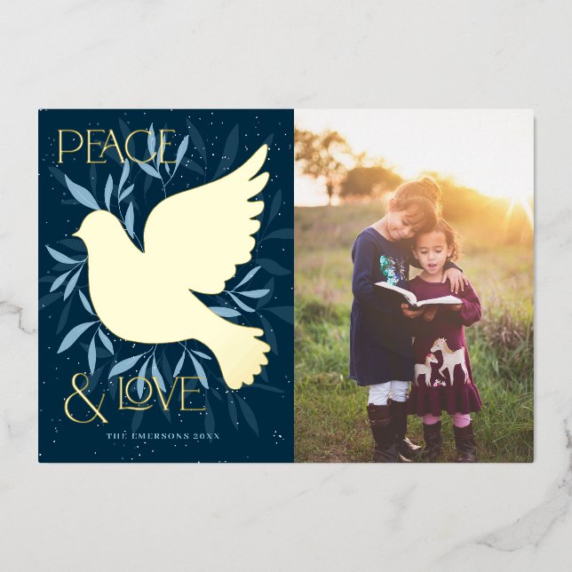 Carte de vacances Peace and Love Dove Foil (Recto)
