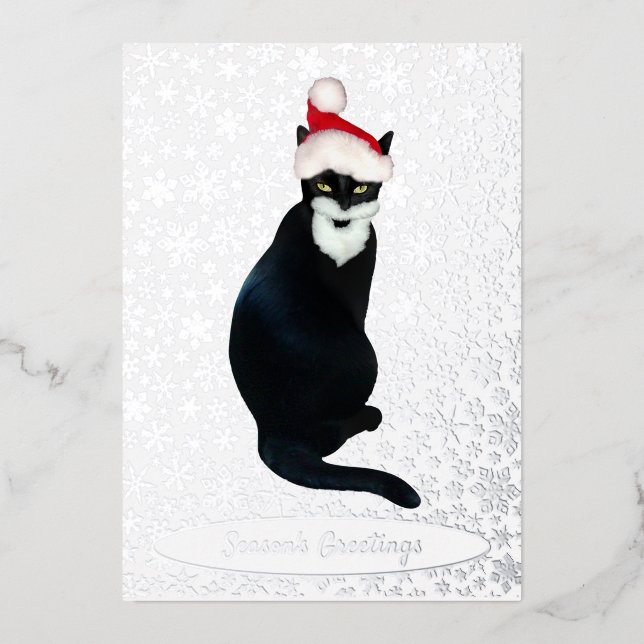 Carte de vacances père Noël Cat Foil (Recto)