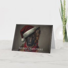 Carte de vacances père Noël, chiot berger allemand