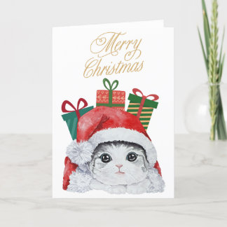 Carte de vacances père Noël Kitty Cute Watercolor