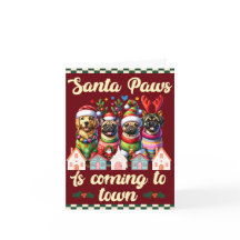 Carte de vacances père Noël Paws - Chiens de fête 