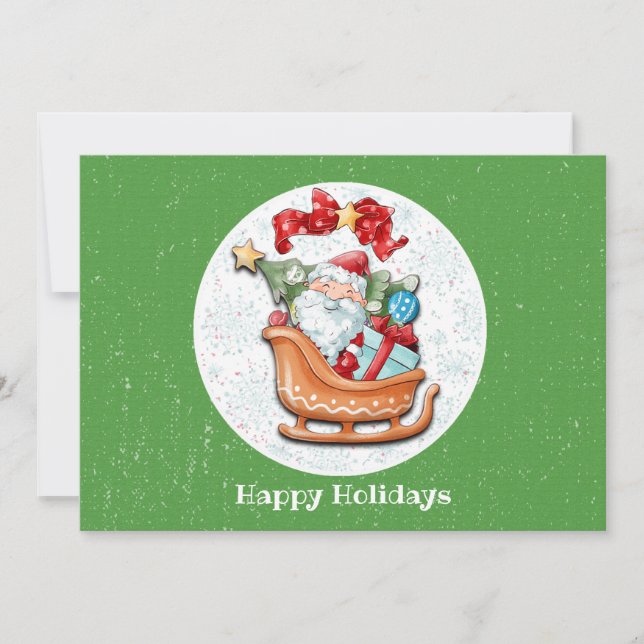 Carte de vacances père Noël Sleigh Flat (Devant)