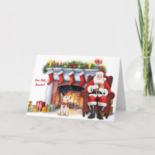Carte de vacances père Noël Taureau Terrier Chien