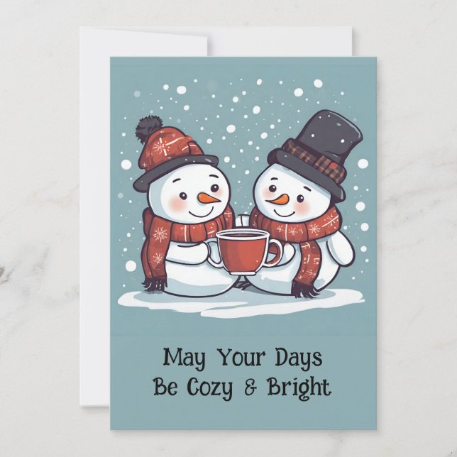 Carte de vacances personnalisée Flat Snowmen (Devant)