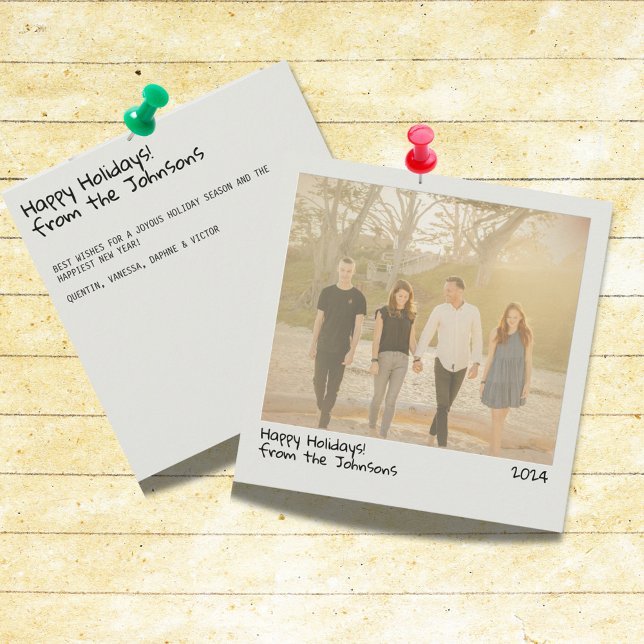 Carte de vacances photo avec appareil photo instan (Retro instant camera square holiday photo card)