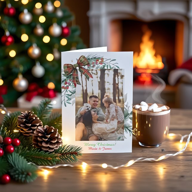 Carte de vacances photo avec motif écossais rouge  (Créateur téléchargé)