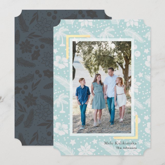 Carte de vacances photo bleue Mele Kalikimaka (Devant / Derrière)