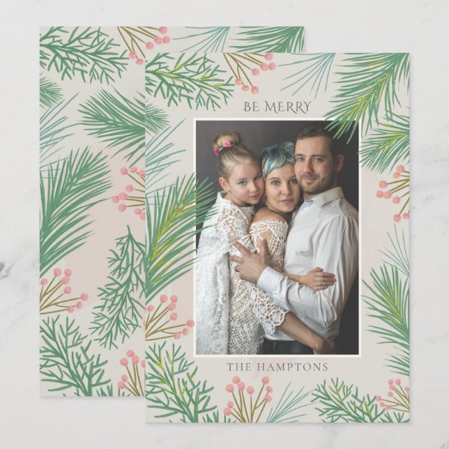 Carte de vacances photo Blush Forest Pine Holly Be (Devant / Derrière)