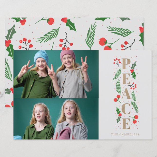 Carte de vacances photo Budget Gold Holly Berry Pe (Devant / Derrière)