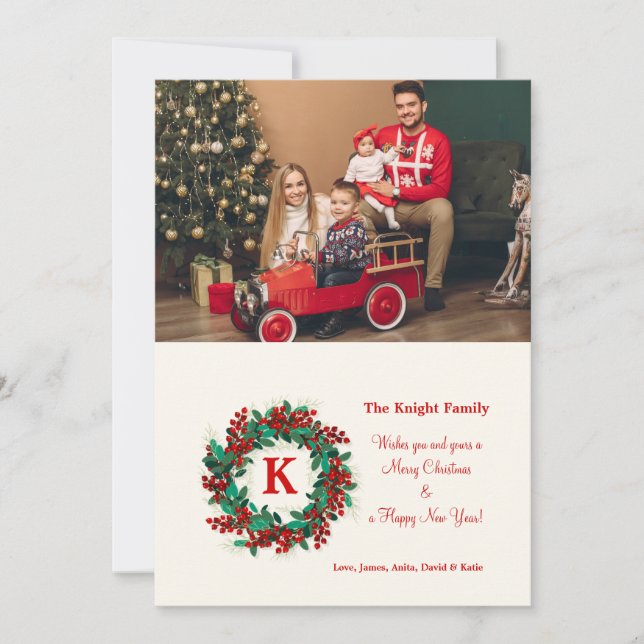 Carte de vacances photo de couronne de baies (Devant)