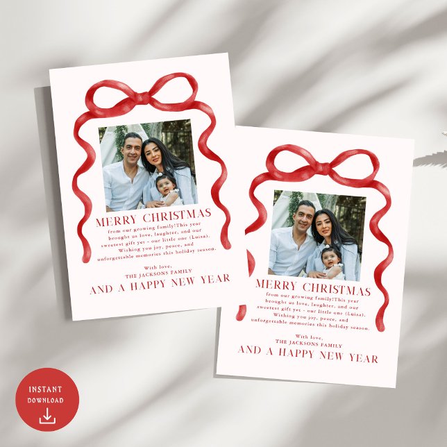 Carte de vacances photo de Noël de la Bow rouge mo (Créateur téléchargé)