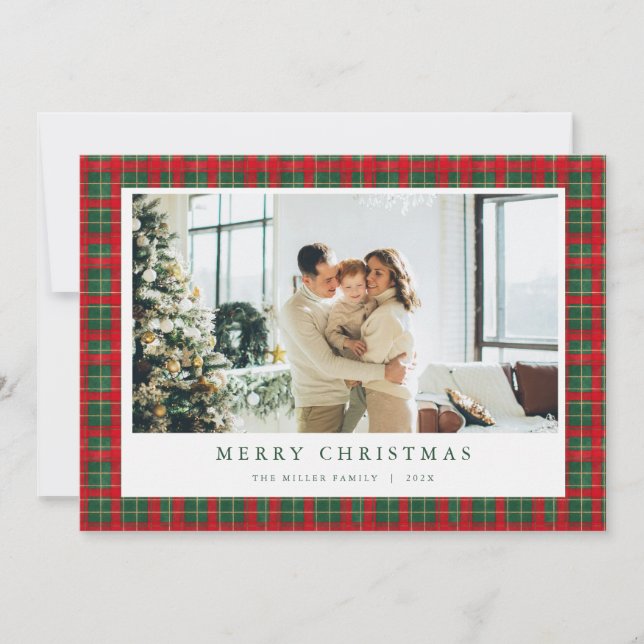 Carte de vacances photo de Noël verte et rouge (Devant)
