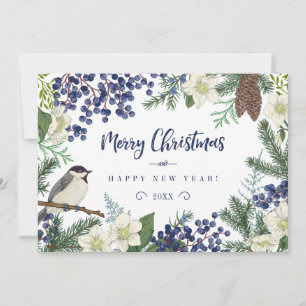 Carte de vacances photo   Fleur et oiseau d'hiver