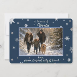 Carte de vacances photo flocon de neige bleu hiver