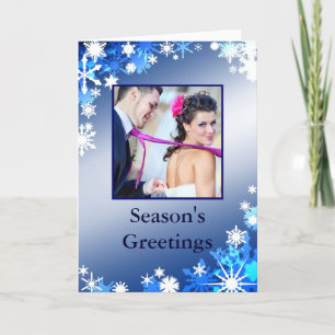 Carte de vacances Photo Flocons de neige bleus