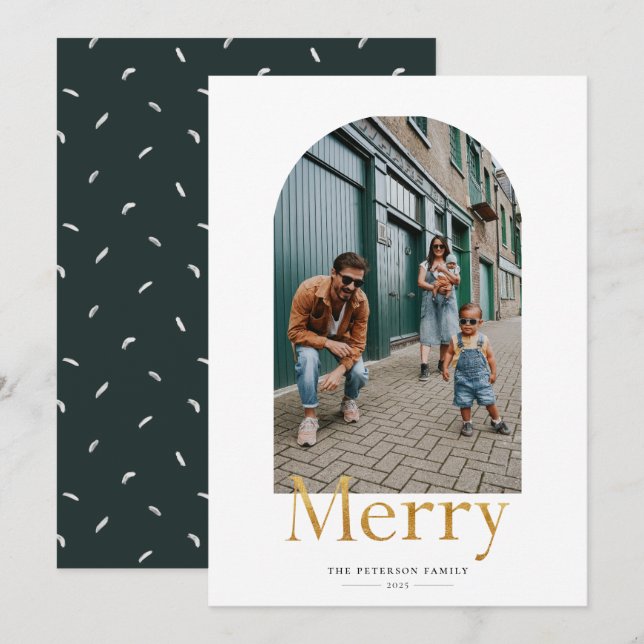 Carte de vacances photo Gold Merry Arch Frame (Devant / Derrière)