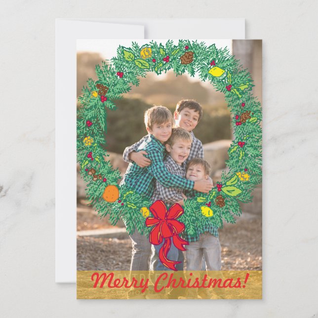 Carte de vacances photo : Joyeux Noël Wreath Photo (Devant)