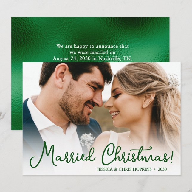 Carte de vacances photo Mariage de Noël marié (Devant / Derrière)
