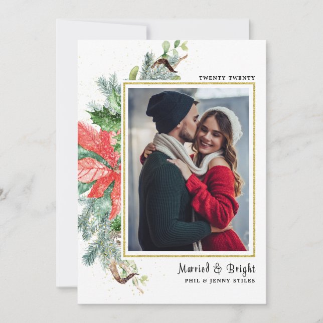 Carte de vacances photo Mariage marié et brillant (Devant)