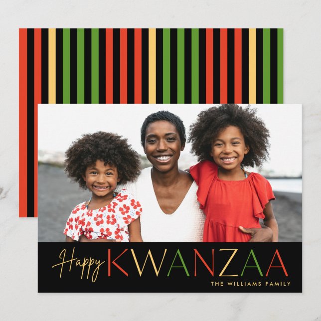 Carte de vacances photo moderne Happy Kwanzaa (Devant / Derrière)