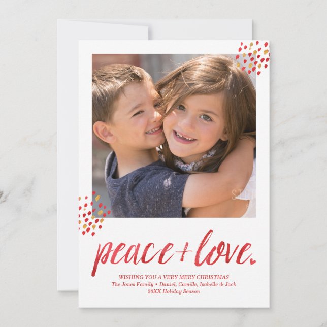 Carte de vacances photo moderne Peace & Love (Devant)