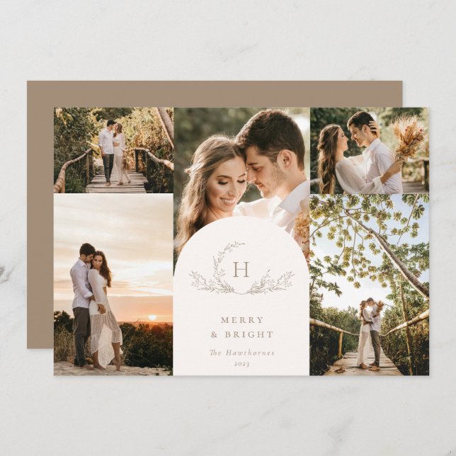 Carte de vacances photo Monogramme 5 (Devant / Derrière)