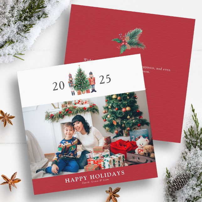 Carte de vacances photo Nutcracker (2025 Nutcracker Red Christmas Photo Happy Holidays Card by Painted Paperie
)