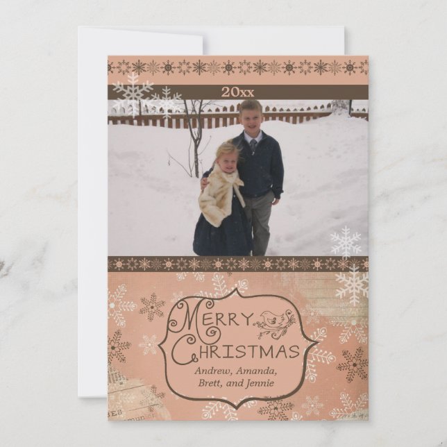 Carte de vacances photo Pink and Brown Snowflakes (Devant)
