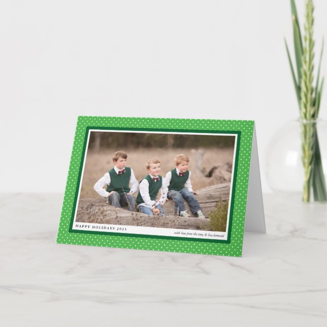 Carte de vacances photo pliée avec cadre vert gras (Devant)