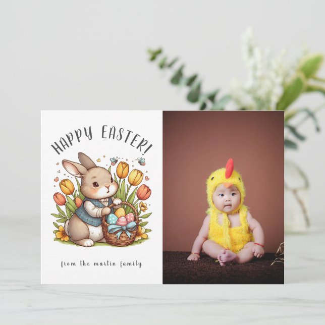Carte de vacances photo Poppy, Bunny et Pâques (Debout devant)