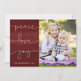 Carte de vacances photo Red Painted Peace Love Joy