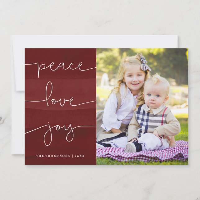 Carte de vacances photo Red Painted Peace Love Joy (Devant)