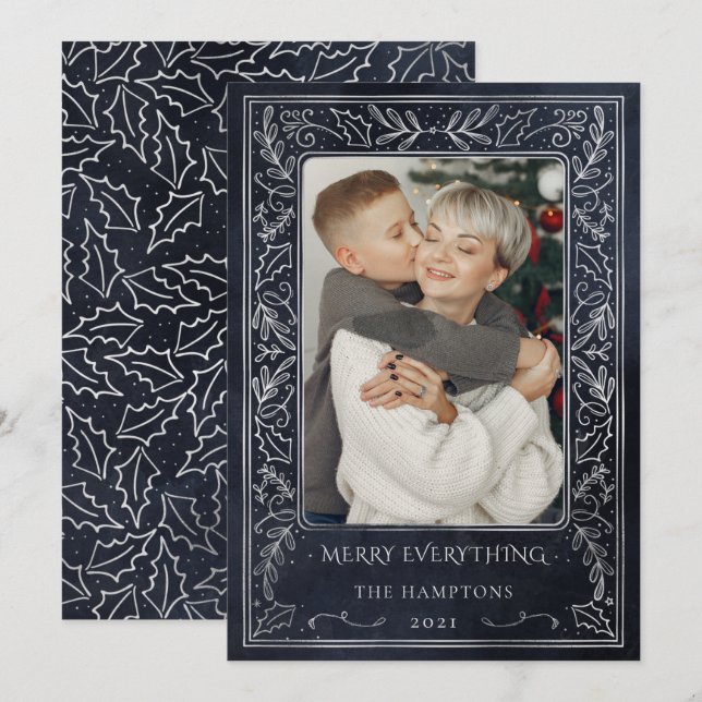 Carte de vacances photo Silver Pine Holly Berry (Devant / Derrière)