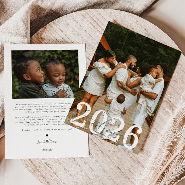 Carte de vacances photo Typographie Bienvenue 2026 (Créateur téléchargé)