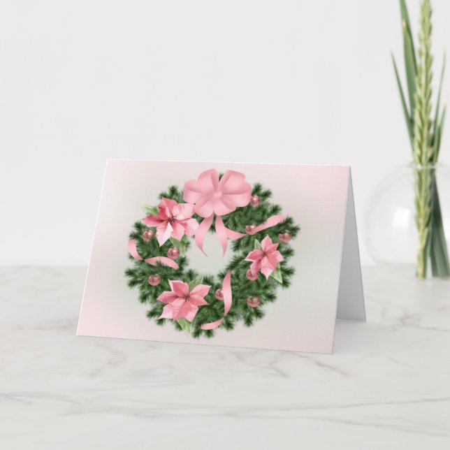 Carte de vacances Pink Poinsetta Wreath (Devant)