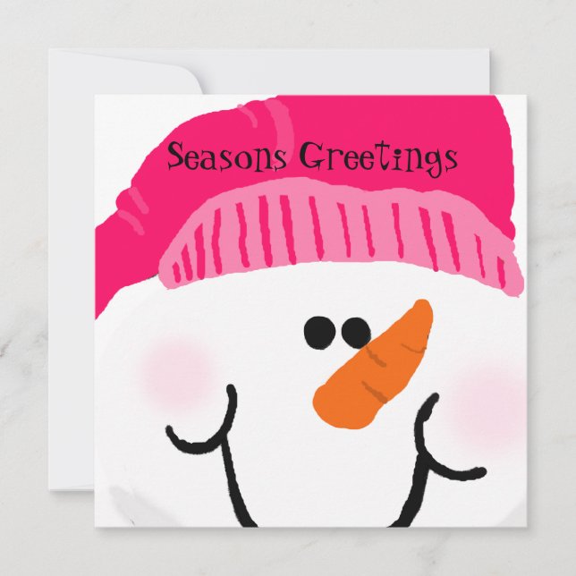 Carte de vacances Pink Snowman customisée (Devant)