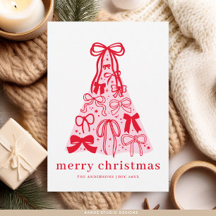 Carte de vacances plate de Noël avec un ruban roug