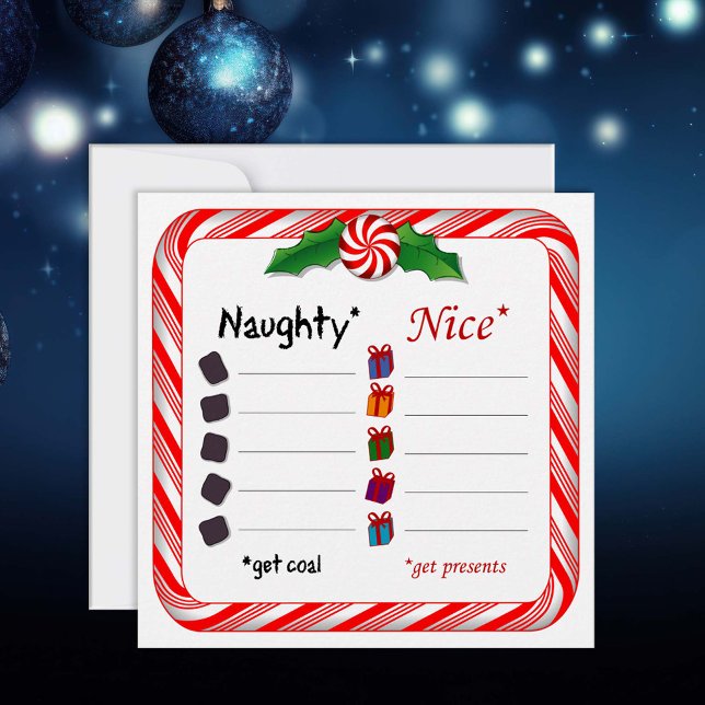 Carte de vacances plate Naughty or Nice 5,25" x 5, (Naughty or Nice? 5.25" x 5.25" Flat Holiday Card.)